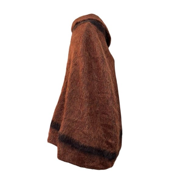 Italian Ladies Medium Cowl Neck Mohair Wool Poncho Pull On Brown Sweater Coat - Picture 3 of 6